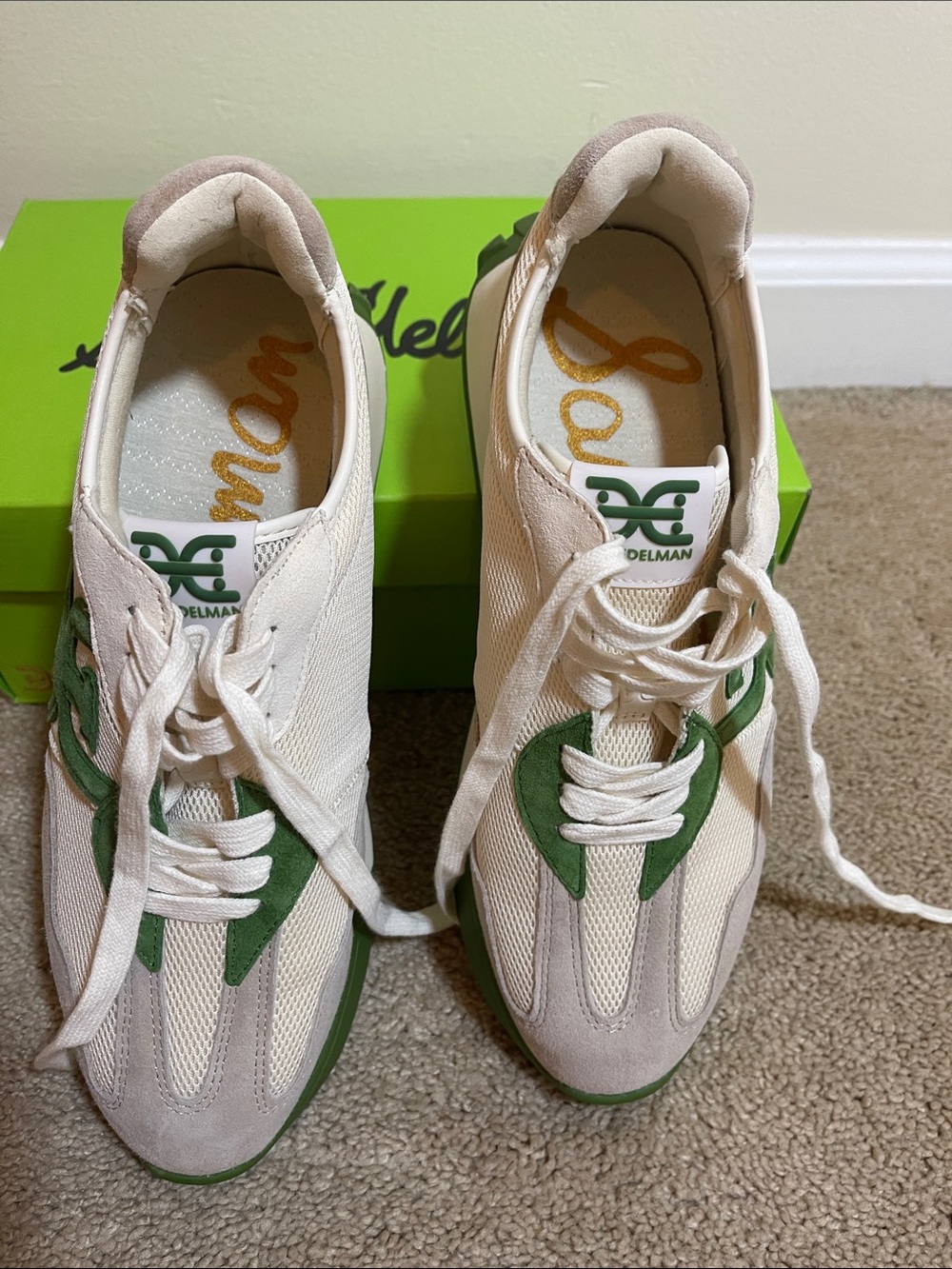 Sam Edelman Cream and Green Low-Top Sneakers woman’s Langley size 9 - Picture 10 of 16